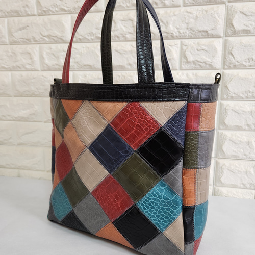 美品】JRA オーストリッチ トートバッグ パッチワーク 編み込み