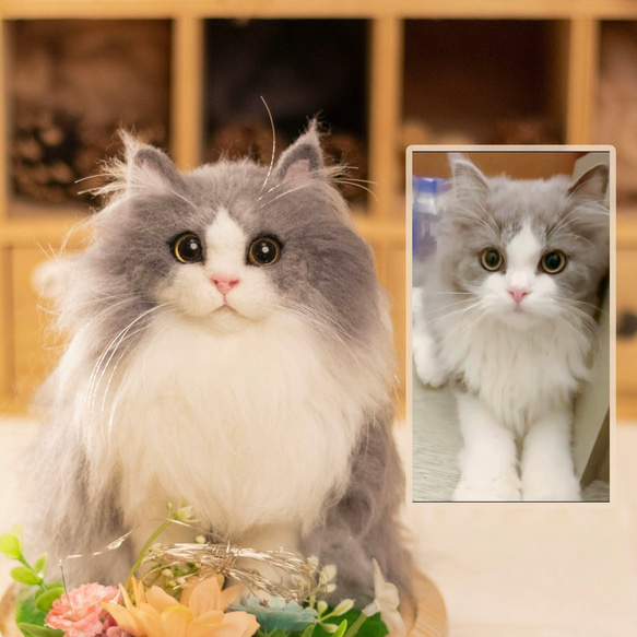 ハンドメイド 羊毛フェルト ねこ 人形 置物 ふわふわピンク 垂れ