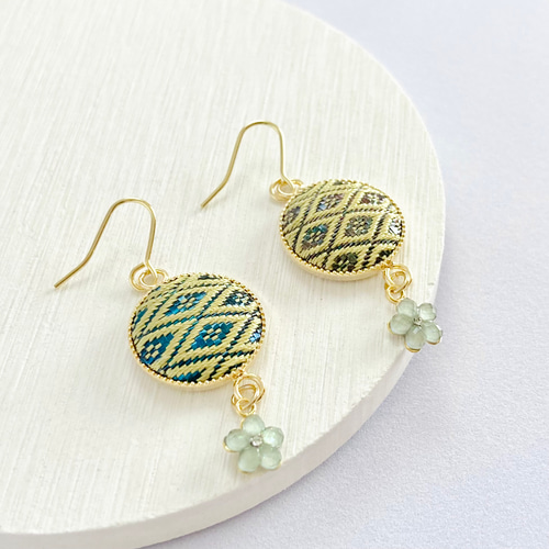 手織り佐賀錦 イヤリング N-ER-49 ピアス（フック・チェーン） 手織り