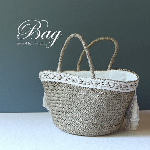 値下げ】水草クロシェ編みトートバッグ♪ ( 収納かご おしゃれ