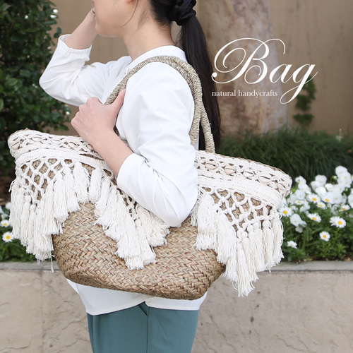 値下げ】水草クロシェ編みトートバッグ♪ ( 収納かご おしゃれ