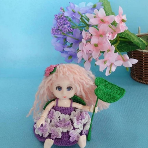 花の精〜紫陽花》オビツ11&セリアドール7センチ用ドール服 ※ドレスは