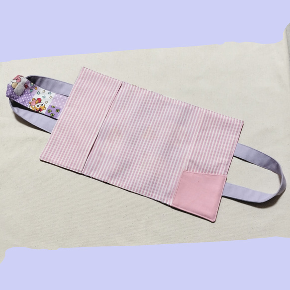 辞書カバー　持ち手付き アニマル柄 紫系 ピンク ストライプ 3枚目の画像