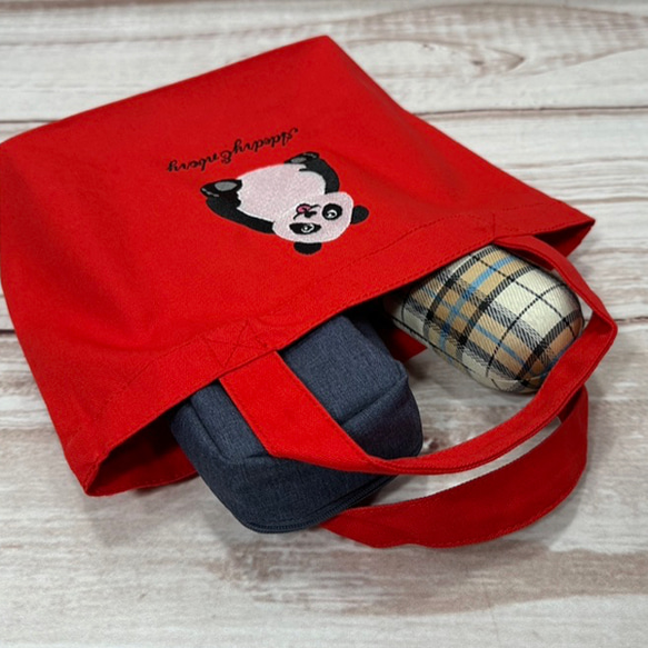 【送料無料】正面パンダのワンポイント刺繍のキャンバスミニトートバッグ 7枚目の画像