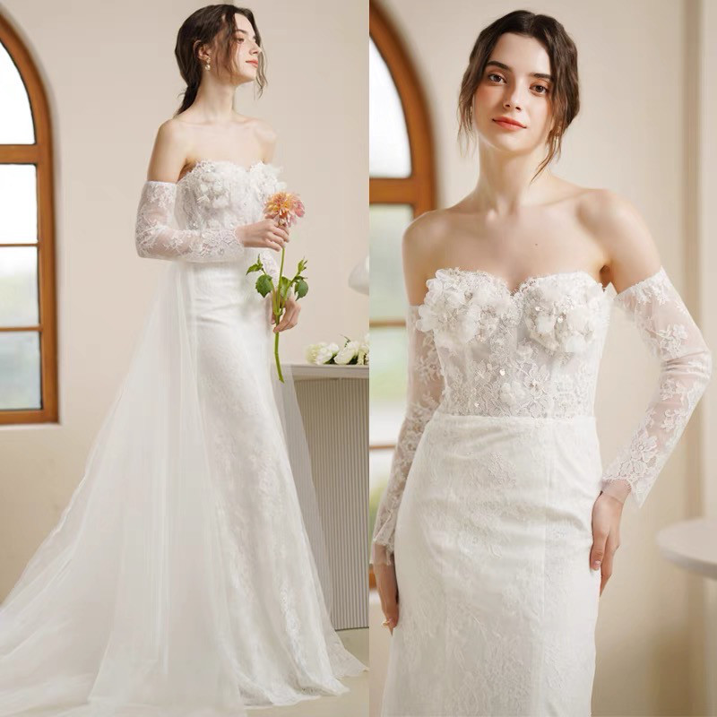 長袖　レース　チューブトップ　ソフトマーメイド　二次会　前撮り　ウェディングドレス（WD242206）