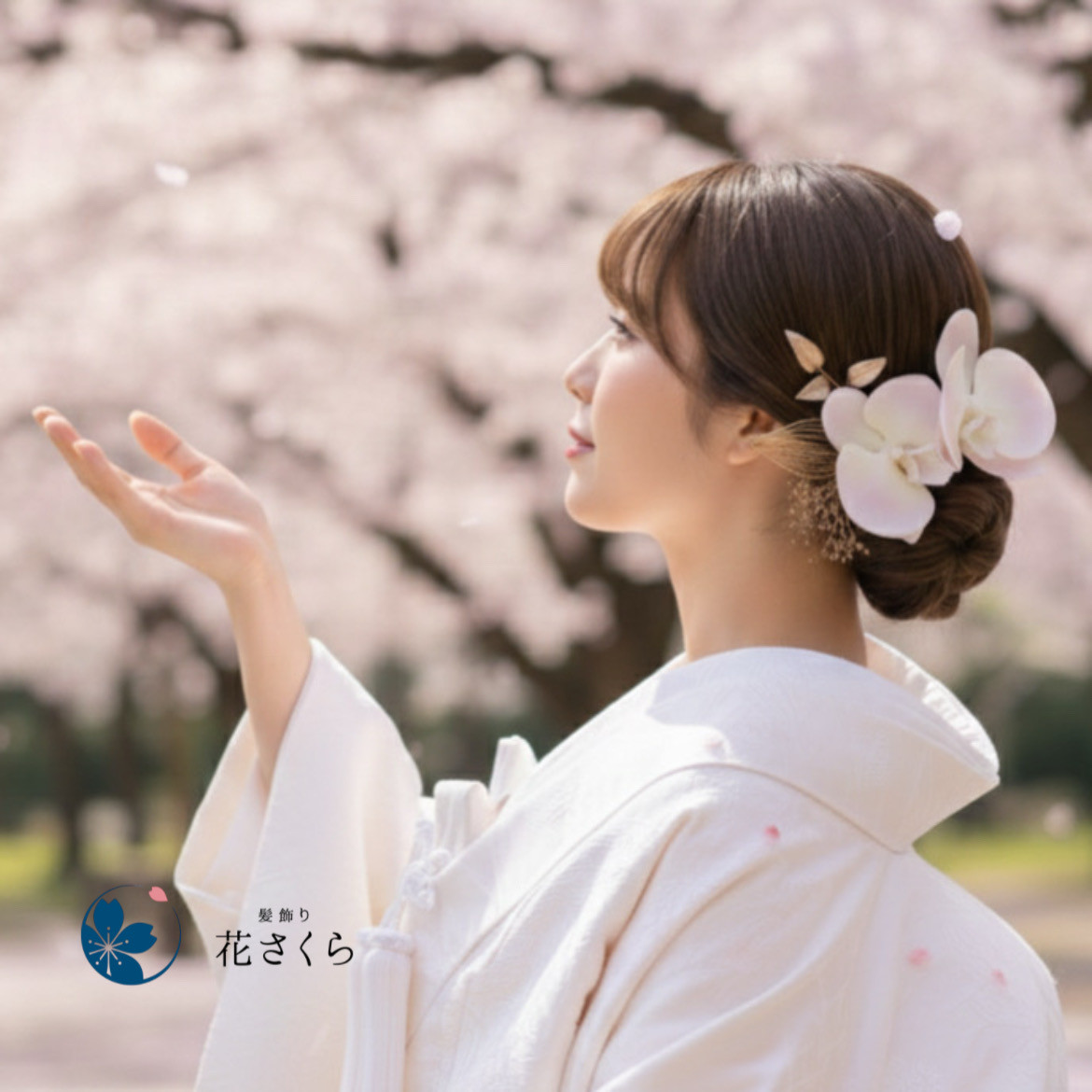 淡桜の胡蝶蘭髪飾り①　結婚式　成人式　胡蝶蘭　和装　振袖　卒業式　白無垢　色打掛　前撮り　花嫁　着物　ヘッドドレス　白