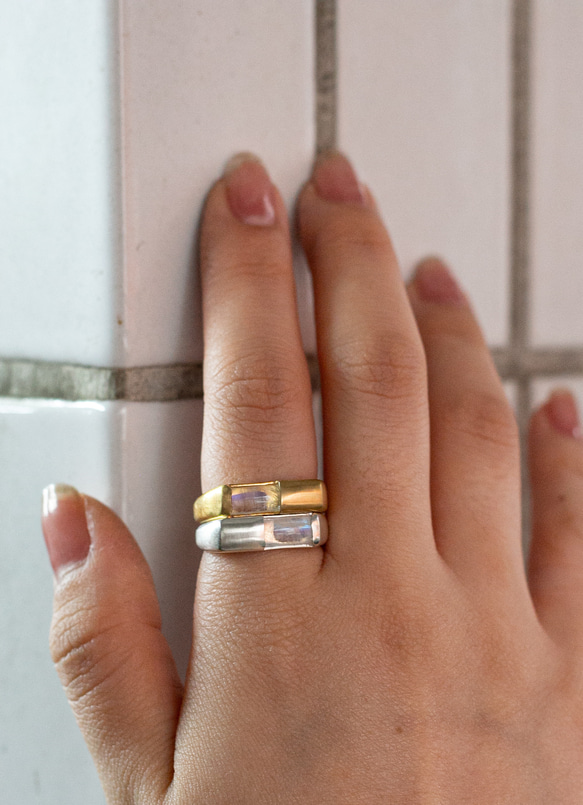 rectangle moonstone ring・レインボームーンストーンリング/送料無料 10枚目の画像