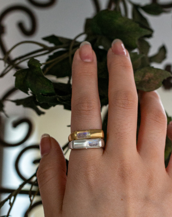 rectangle moonstone ring・レインボームーンストーンリング/送料無料 9枚目の画像