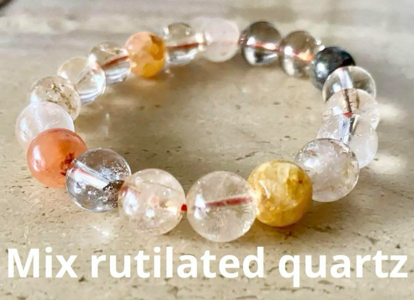 【自立した女性に】セレブリティ・全体運を上げるミックスルチルクォーツブレスレット　ラウンド/10mm 腕周り約16cm