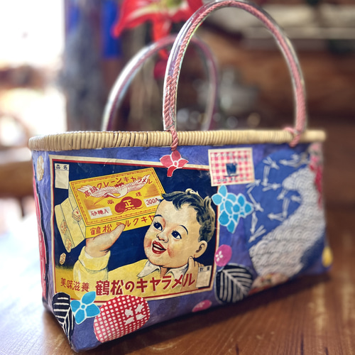 はいからさんの一閑張りかごバスケット レトロポップ かごバッグ 素陶 