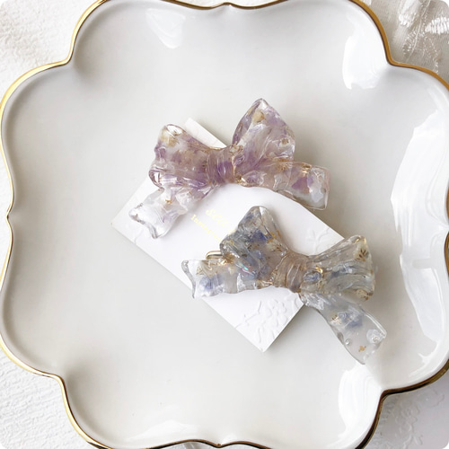 no.612 sale ドライフラワーのリボンヘアクリップ スターチス かすみ草