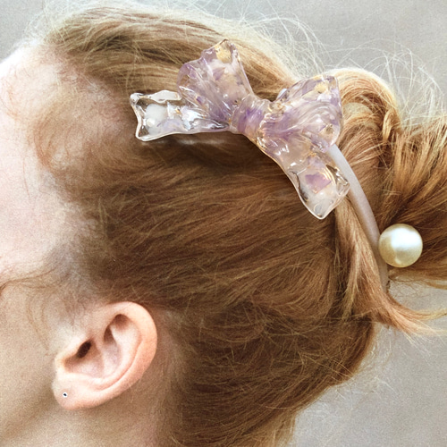 no.612 sale ドライフラワーのリボンヘアクリップ スターチス かすみ草