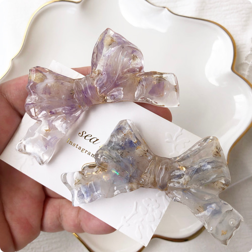 no.612 sale ドライフラワーのリボンヘアクリップ スターチス かすみ草