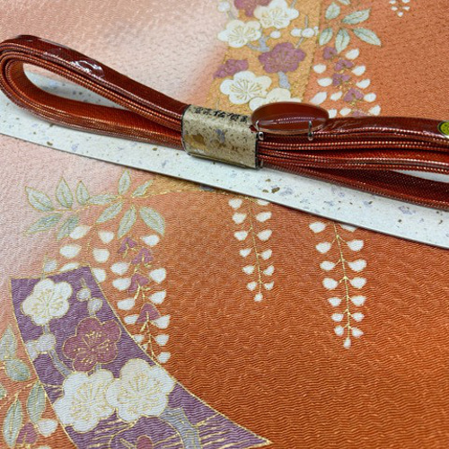 6940【46】正絹・縮緬帯揚げ＆帯留め付き帯締め（佐賀錦） 和装