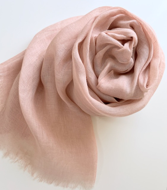 ひば染柔らかリネン大判ショール（サーモンピンク）