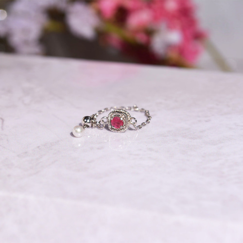rose love】 モザンビーク産 ルビー チェーンリング 天然石 一粒