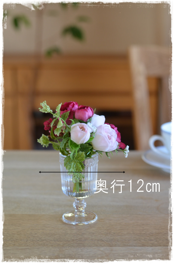 【Creema限定】フェイクウォーター・シェルピンクとラズベリー色のバラが可愛いミニブーケ　　 11枚目の画像