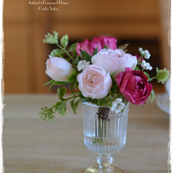 【Creema限定】フェイクウォーター・シェルピンクとラズベリー色のバラが可愛いミニブーケ　　 7枚目の画像