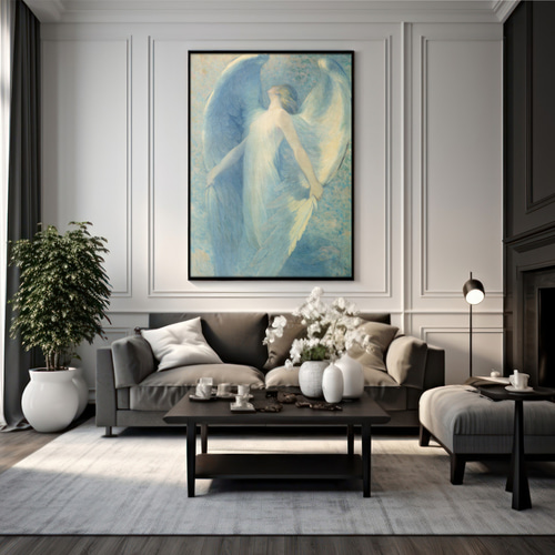 天使の油絵 Jun NO.576】天使の絵画アートポスター☆水色神秘的