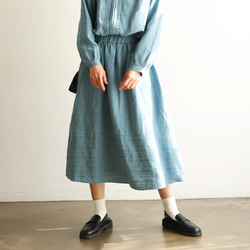 青空のように清々しい水色のストライプスカート　リネンスカート　青　240510-1 5枚目の画像