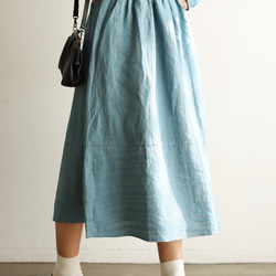 青空のように清々しい水色のストライプスカート　リネンスカート　青　240510-1 6枚目の画像