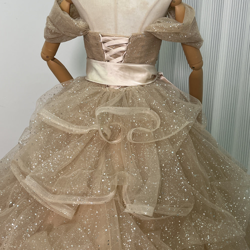 送料無料！カラードレス シャンパン色 取り外しオフショルダー  