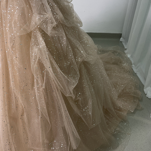 送料無料！カラードレス シャンパン色 取り外しオフショルダー  