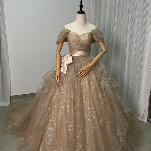 送料無料！カラードレス シャンパン色 取り外しオフショルダー