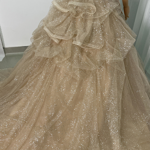 送料無料！カラードレス シャンパン色 取り外しオフショルダー  