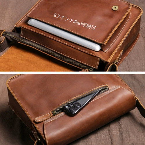 カフェ風ショルダーバッグ 牛革メッセンジャーバッグ 出張 ビジネス