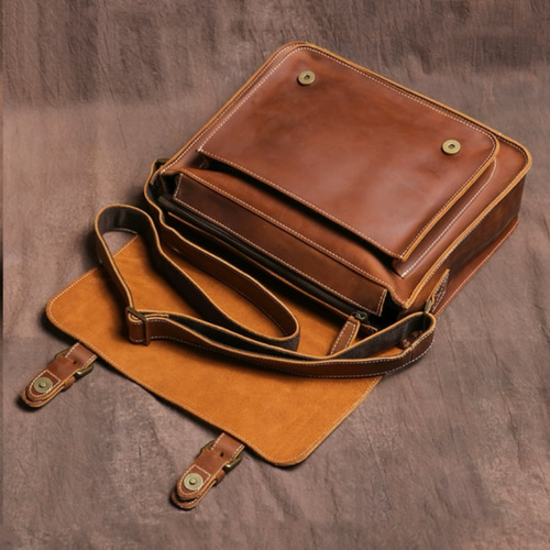 カフェ風ショルダーバッグ 牛革メッセンジャーバッグ 出張 ビジネス