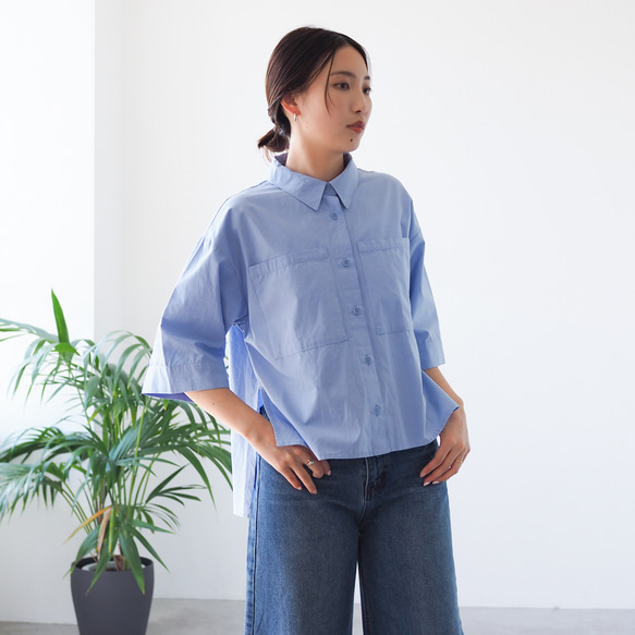リラックスフィットシャツ サックスブルー(半袖ブラウス) 4枚目の画像