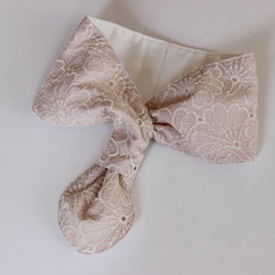 刺繍生地のクールマフラー／保冷剤ネッククーラー　淡いピンク・リーフ 4枚目の画像
