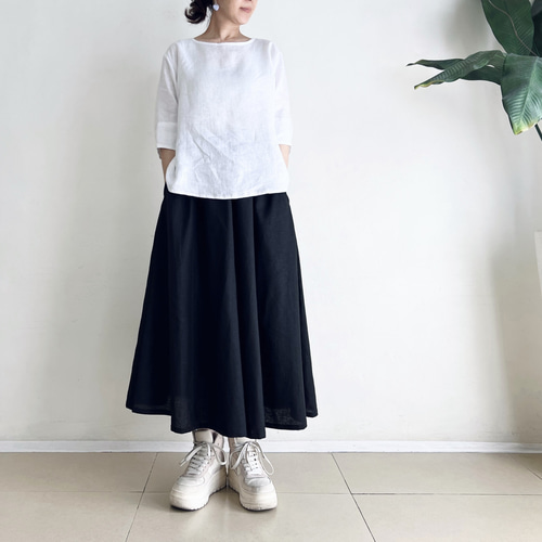 85㎝丈】8枚はぎスカート * Rayon linen Black * ロングスカート  