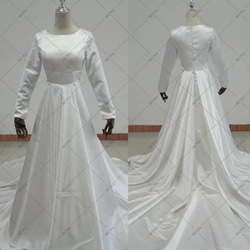 サテン シンプル ロングトレーンドレス ウェディングドレス G018 1枚目の画像