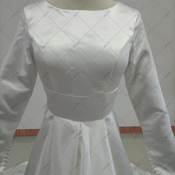 サテン シンプル ロングトレーンドレス ウェディングドレス G018 5枚目の画像