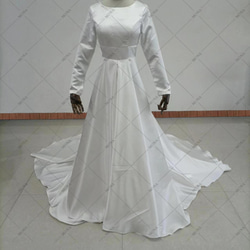 サテン シンプル ロングトレーンドレス ウェディングドレス G018 3枚目の画像