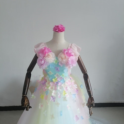 送料無料！カラードレス レインボースカート 3D立体レース刺繍 花びら付き /前撮り/結婚式 1枚目の画像