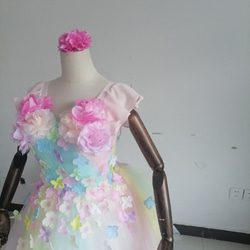 送料無料！カラードレス レインボースカート 3D立体レース刺繍 花びら付き /前撮り/結婚式 2枚目の画像