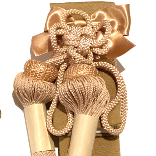 新品 】正絹 花嫁懐剣 筥迫 伊達衿 リボン2個 5点セット 茶色 くすみ  