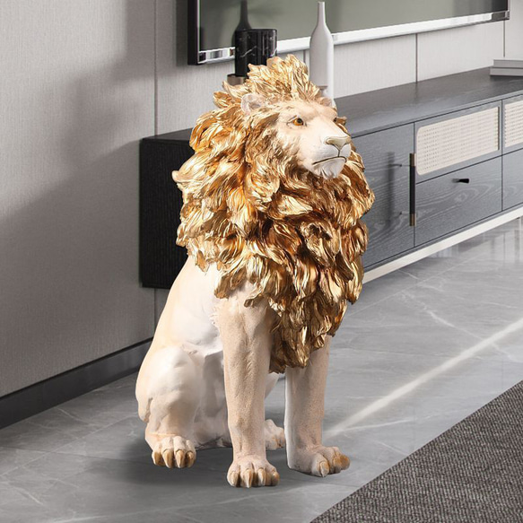 オーナメント オブジェ 置物 インテリア ディスプレイ 彫刻 ライオン 動物 金色 ゴールド a-0326-color 1枚目の画像