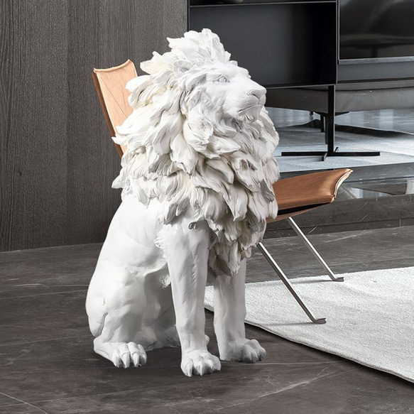 オーナメント オブジェ 置物 インテリア ディスプレイ 彫刻 ライオン 動物 白 ホワイト a-0326-white 2枚目の画像