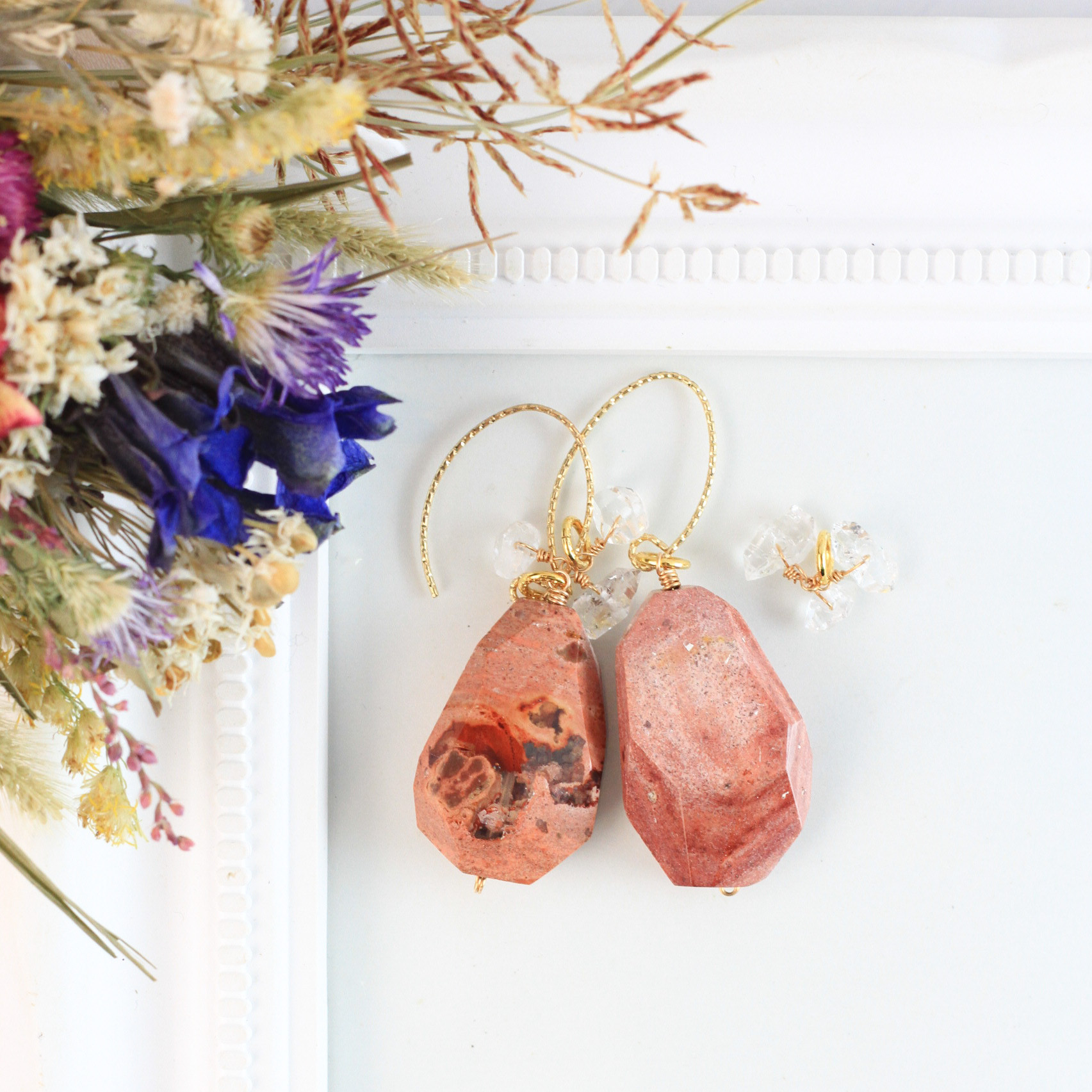 【1個限定】特大32mm カンテラオパール（コレクション級）両剣水晶　耳飾り