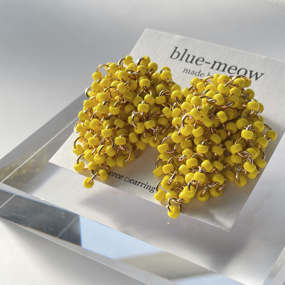 ＊再販＊    B    つぶつぶ　ビーズ　シャワー　ピアス　（S）    ／　イエロー 4枚目の画像