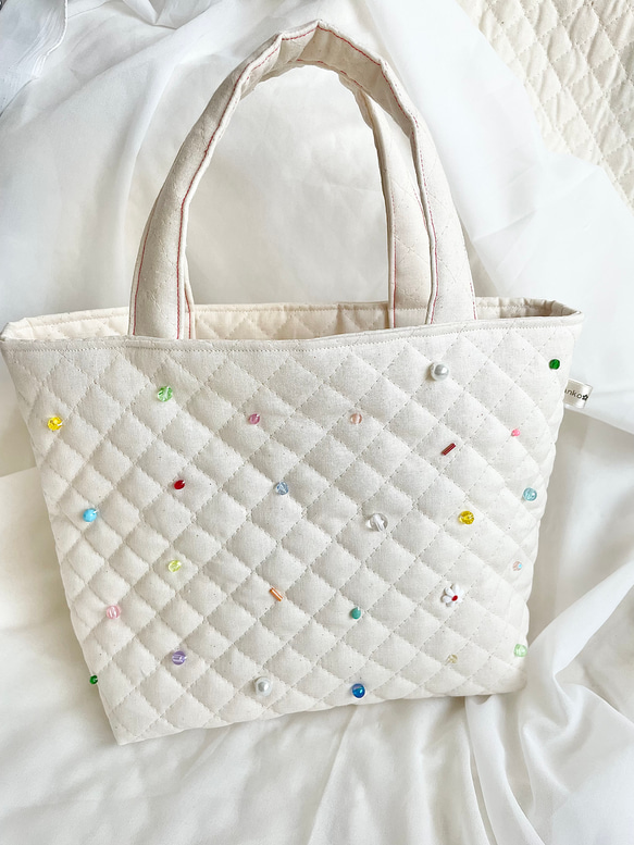 お洗濯できる！】ビーズ刺繍／おもちゃのトートバッグ トート