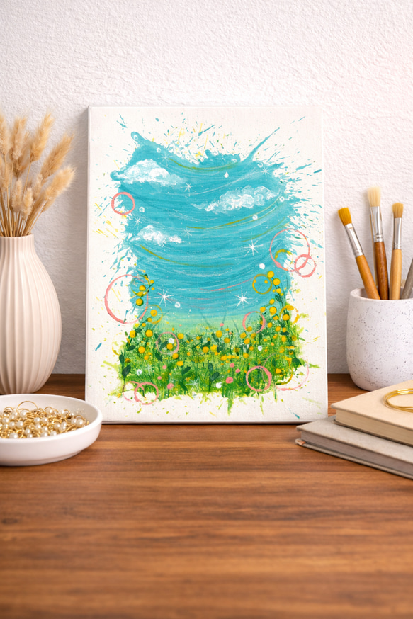 北欧ベース インテリアアート 手描きアクリル原画 キャンバスアート はじけてSpring｜原画｜インテリアアート｜キャンバス作品｜北欧