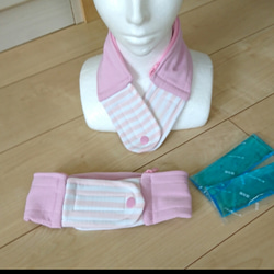 キッズ用ネッククーラー・熱中症予防・幅6×54㎝（ピンクと白ボーダ）ファスナータイプの保冷剤ポケット付・クールタオル生地 8枚目の画像