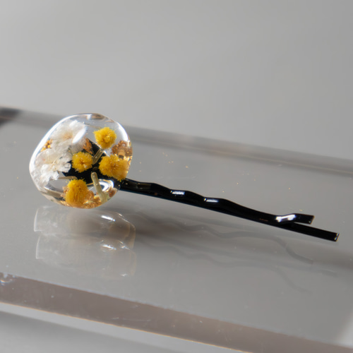 ミモザ かすみ草 ヘアピン ワンポイント【レジン 小さい 春の誕生花