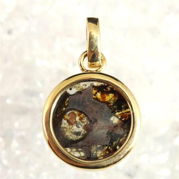 ケニア共和国セリコ産 パラサイト隕石 13mmラウンド ペンダント K18YG