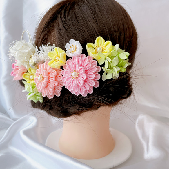 【成人式、卒業式に】撫子ピンクの髪飾り　つまみ細工　和装　花　ピンク 3枚目の画像